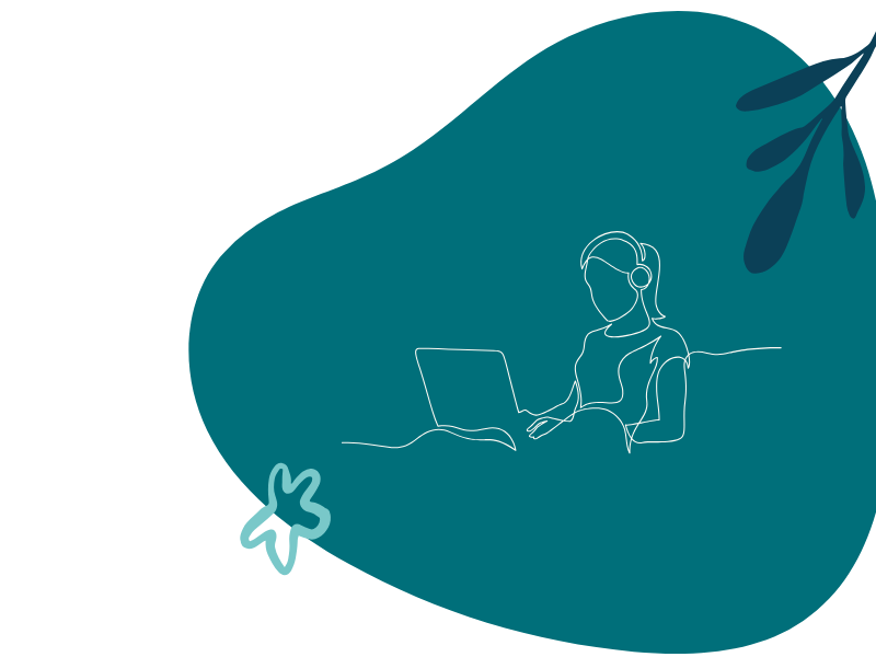 Abstract overlay graphic showing woman looking at laptop.